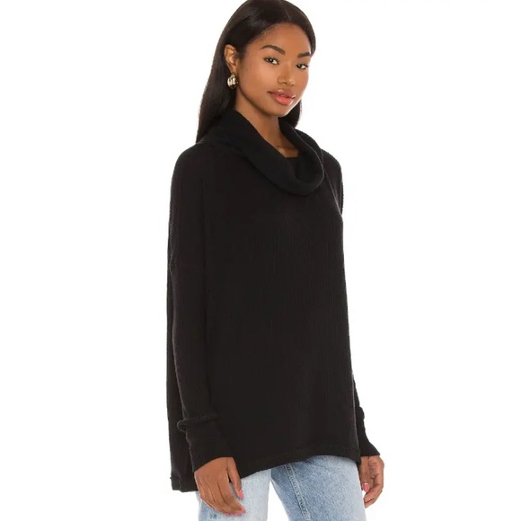 Free People Juicy Long Sleeve Black Ribbed Split Back Cowl Neck Top - M - Picture 16 of 16